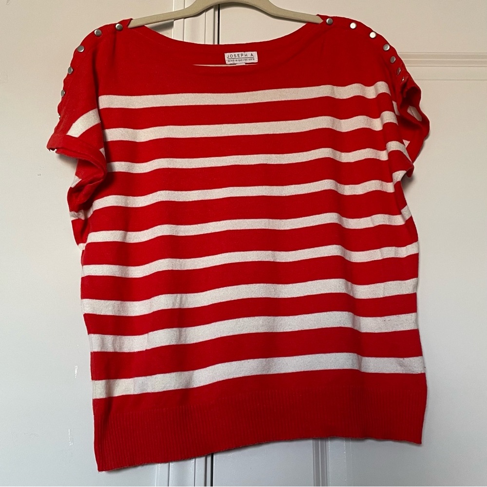 Joseph A Red and White Striped Sweater Button Detail Stretchy Womens Size Large